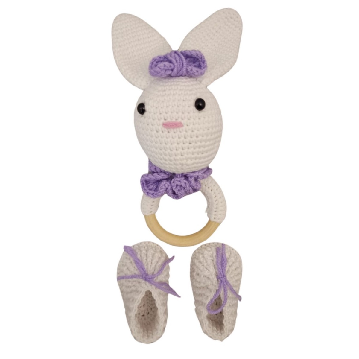 Pikkaboo - Heavenly Hugs Miss Rabbit Crochet Teether, Booties, And Blanket Set | Pack of 3
